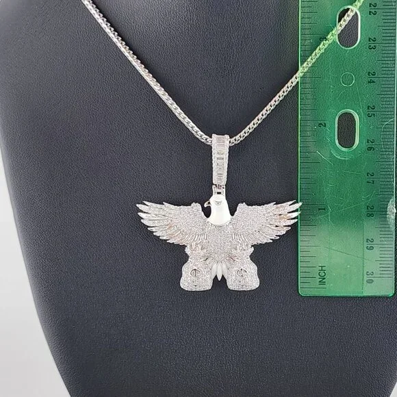 Sterling Silver 925 Flying Eagle Necklace with Two Money Bags – Bold & Symbolic